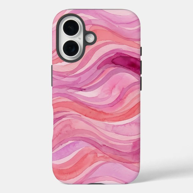 Coques Case-Mate iPhone Motif de vagues à l'aquarelle rose (Verso)