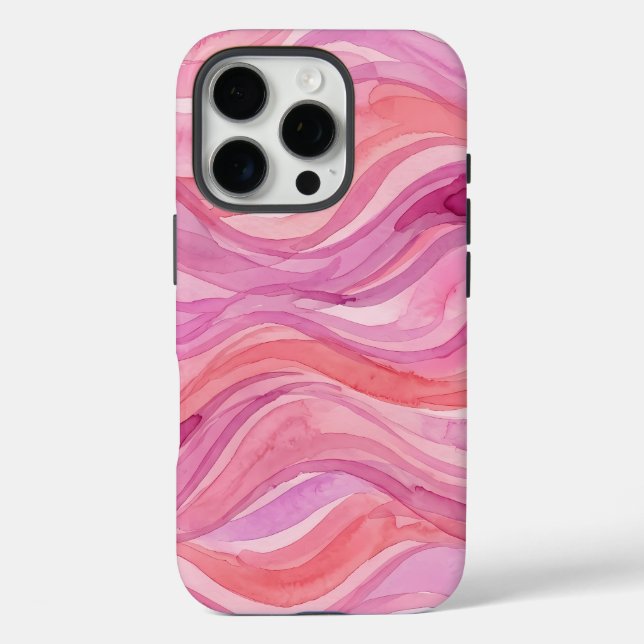 Coques Case-Mate iPhone Motif de vagues à l'aquarelle rose (Verso)