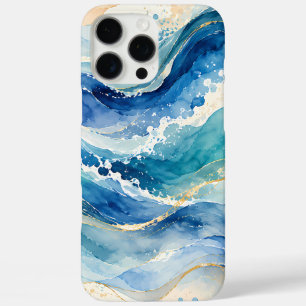Coque iPhone 16 Pro Max Motif de vagues océaniques à l'aquarelle abstraite