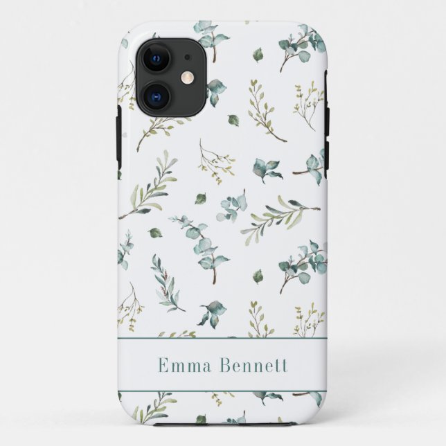 Coques Case-Mate iPhone Motif de verdure d'eucalyptus aquarelle sarcelle N (Dos)