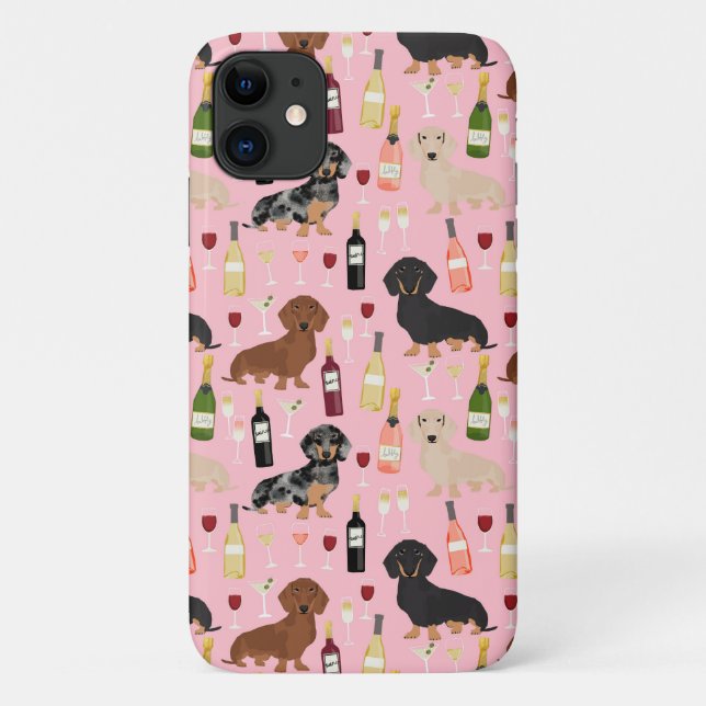 Coques Case-Mate iPhone motif de vin de Dachshund rose (Dos)