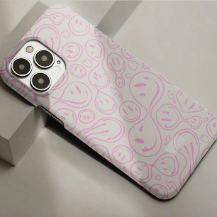 Coque Case-Mate iPhone Motif de visage souriant rétro groovy rose sable