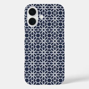 Coque Pour iPhone 16 Motif de zellige bleu et blanc de la marine maroca