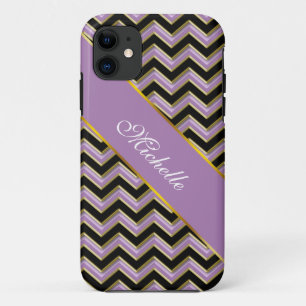 Coque Case-Mate Pour iPhone Motif de zigzag de noir d'or d'améthyste