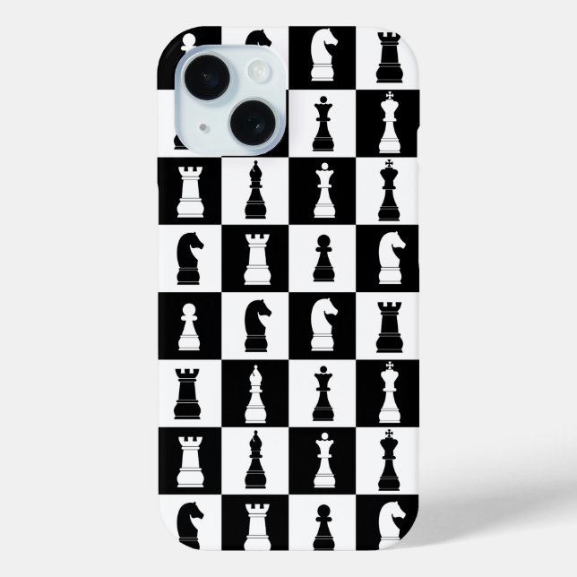 Coques Case-Mate iPhone Motif d'échecs noir et blanc élégant (Verso)