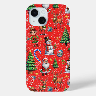 Coque Case-Mate iPhone Motif décoratif de Noël à fond rouge