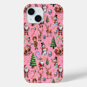 Coque Case-Mate iPhone Motif décoratif de Noël sur fond rose