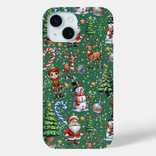 Coque Case-Mate iPhone Motif décoratif de Noël sur fond vert