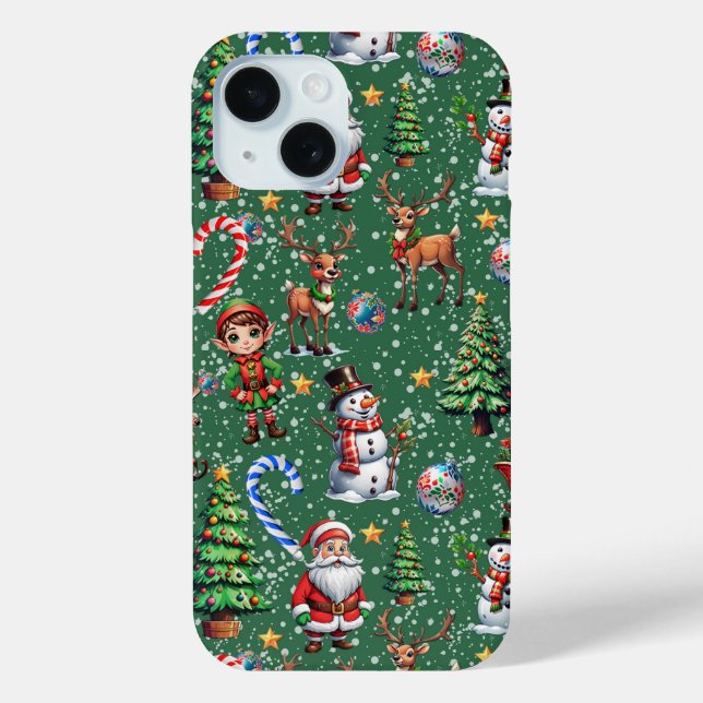 Coques Case-Mate iPhone Motif décoratif de Noël sur fond vert (Verso)