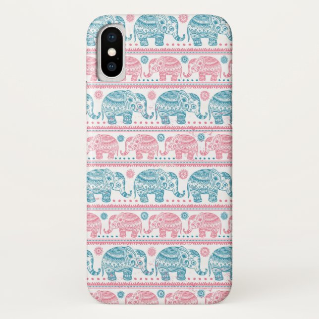 Coques Case-Mate iPhone Motif D'Éléphant D'Origine Rose Et Turquoise (Dos)