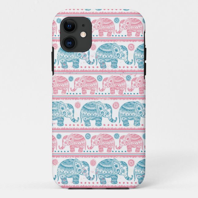 Coques Case-Mate iPhone Motif D'Éléphant D'Origine Rose Et Turquoise (Dos)