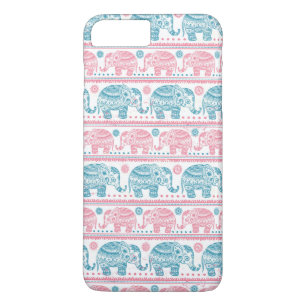 Coque iPhone 7 Plus Motif D'Éléphant D'Origine Rose Et Turquoise