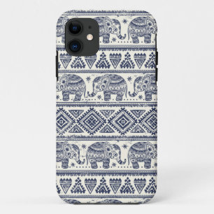 Coque iPhone 11 Motif d'éléphant ethnique bleu