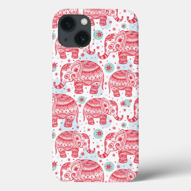 Coques Case-Mate iPhone Motif d'éléphant ethnique rouge (Verso)