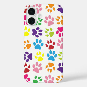 Coque Pour iPhone 16 Motif d'empreintes de pattes colorées vives