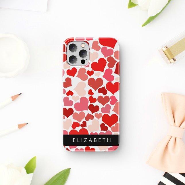Coques Case-Mate iPhone Motif Des Coeurs, Coeurs Rouges, Amour, Votre Nom (Créateur téléchargé)
