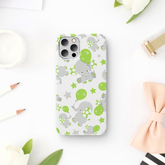 Coques Case-Mate iPhone Motif Des Eléphants, Eléphants Mignons - Grey Vert (Créateur téléchargé)