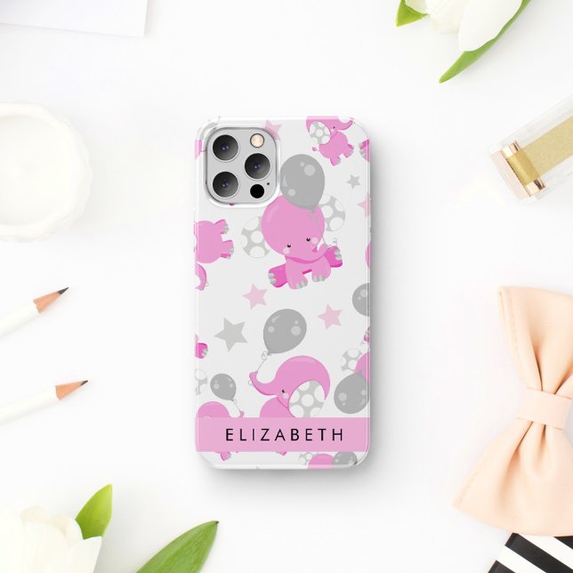 Coques Case-Mate iPhone Motif Des Eléphants Roses, Étoiles, Votre Nom (Créateur téléchargé)
