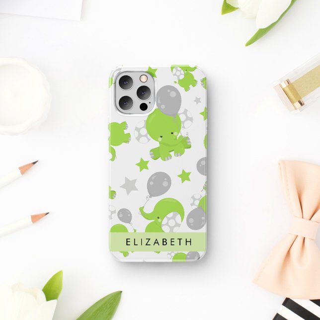 Coques Case-Mate iPhone Motif Des Eléphants Verts, Étoiles, Votre Nom (Créateur téléchargé)