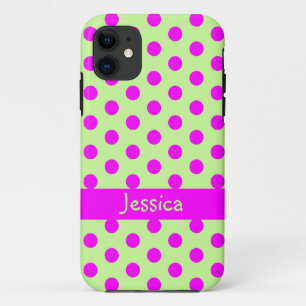 Coque iPhone 11 Motif des Pois roses vertes Nom de fille