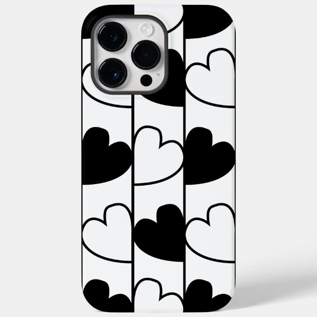 Coques Case-Mate iPhone Motif des rayures de coeur noir et blanc (Verso)