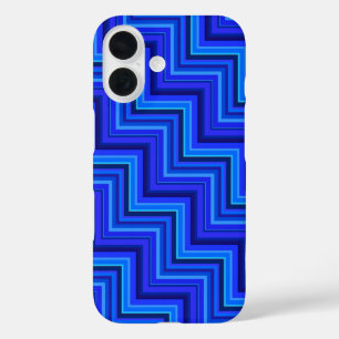 Coques iPhone 16 motif d'escalier à rayures bleues