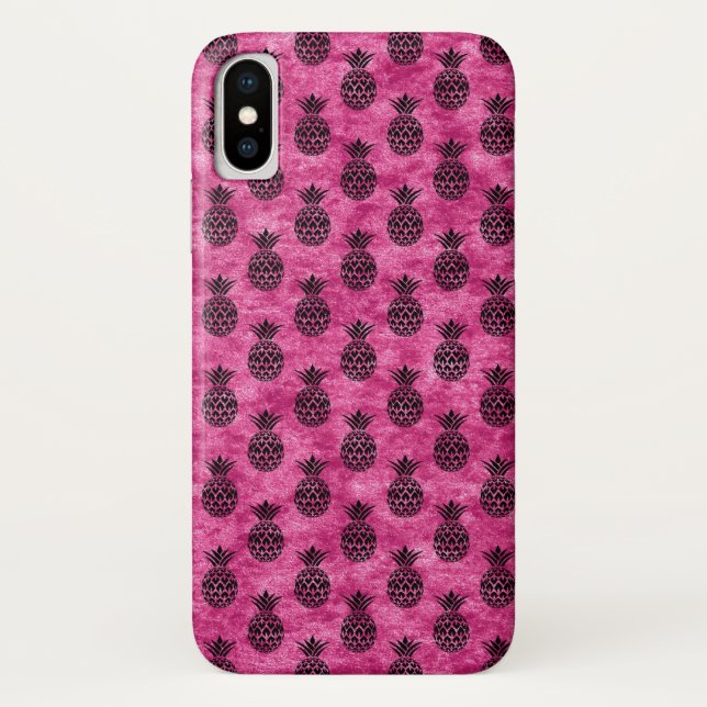 Coques Case-Mate iPhone Motif d'été tropical à ananas rose chaud et noir (Dos)