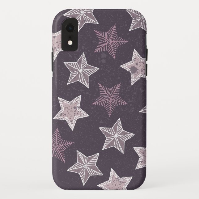 Coques Case-Mate iPhone motif d'étoiles de flocon de neige violet de Noël (Dos)