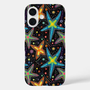 Coque Pour iPhone 16 Motif d'étoiles de mer noir et moderne