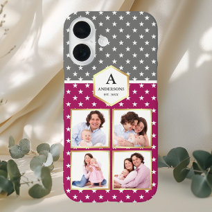 Coque Pour iPhone 16 Motif d'étoiles roses et blanches, photomontage