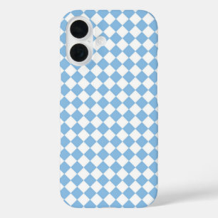 Coque Pour iPhone 16 Motif diamant à carreaux bleu blanc