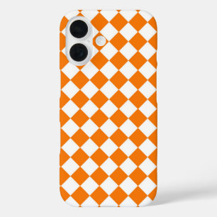 Coque Pour iPhone 16 Motif diamant à carreaux orange et blanc