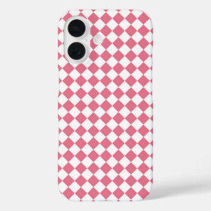 Coque Pour iPhone 16 Motif diamant à carreaux rose blanc