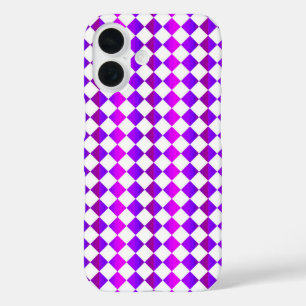 Coque Pour iPhone 16 Motif diamant à carreaux rose violet blanc