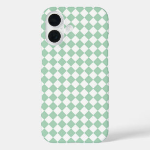 Coque Pour iPhone 16 Motif diamant à carreaux vert et blanc