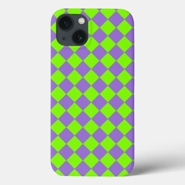 Coques Case-Mate iPhone Motif diamant à carreaux violet vert (Verso)