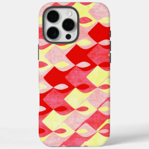 Coque iPhone 16 Pro Max Motif diamant géométrique rétro rouge, rose et jau