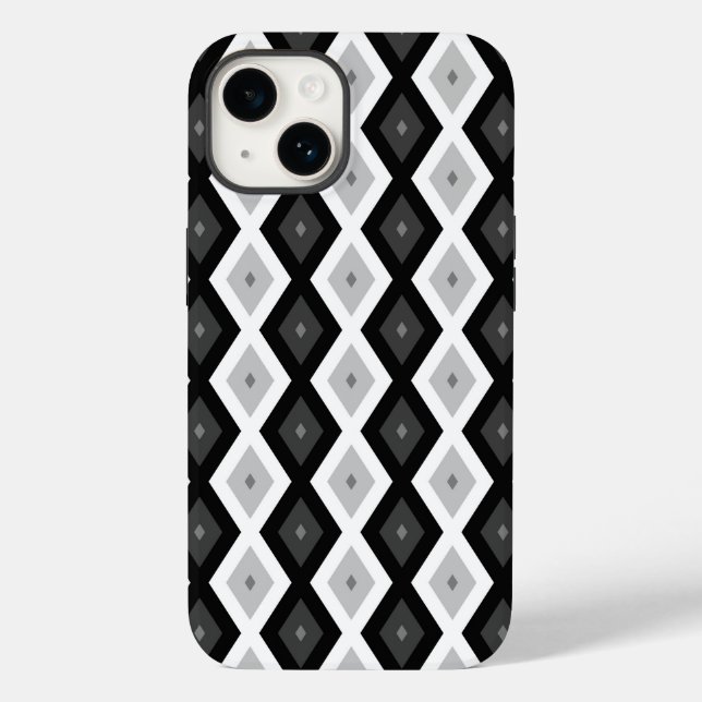 Coques Case-Mate iPhone Motif diamant noir, blanc et gris (Verso)
