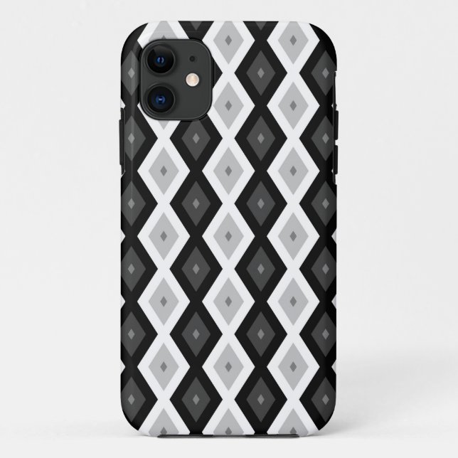 Coques Case-Mate iPhone Motif diamant noir, blanc et gris (Dos)