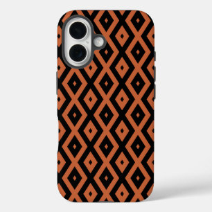 Coque Pour iPhone 16 Motif diamant orange et noir