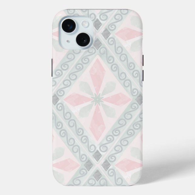 Coques Case-Mate iPhone Motif diamant pastel vert et rose (Verso)
