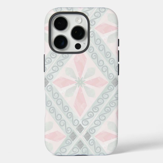 Coques Case-Mate iPhone Motif diamant pastel vert et rose (Verso)
