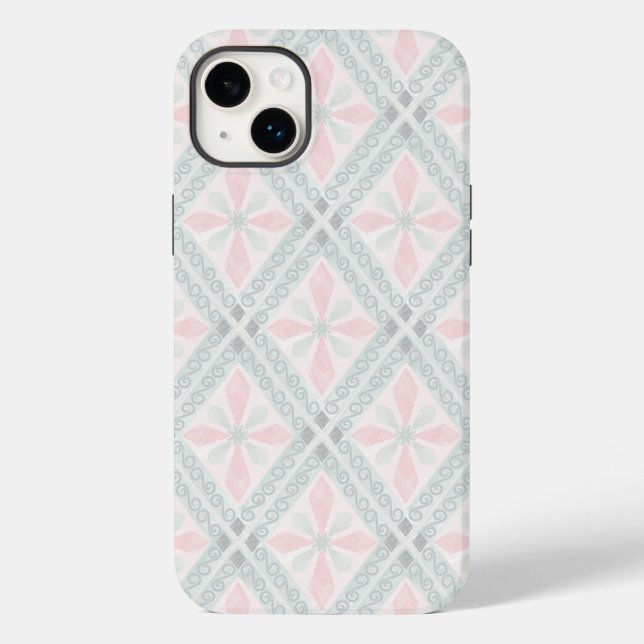 Coques Case-Mate iPhone Motif diamant pastel vert et rose (Verso)