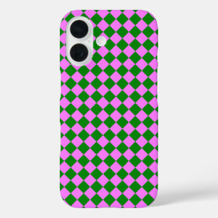 Coque Pour iPhone 16 Motif diamant Pink Green Checker