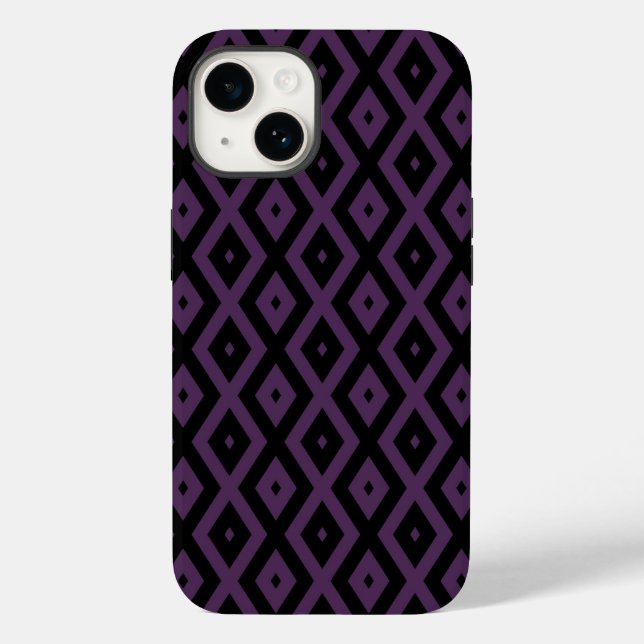Coques Case-Mate iPhone Motif diamant pourpre foncé et noir (Verso)