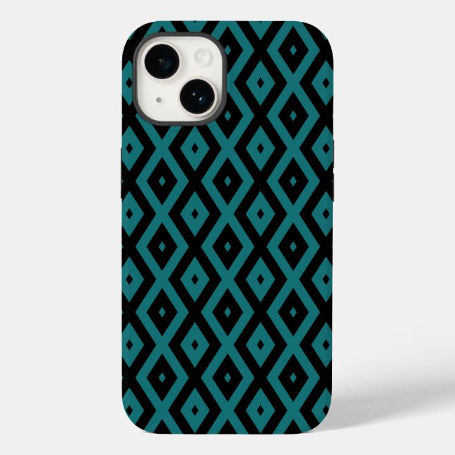 Coques Case-Mate iPhone Motif diamant sarcelle et noir (Verso)