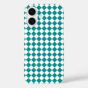 Coque Pour iPhone 16 Motif diamant turquoise blanc Checker