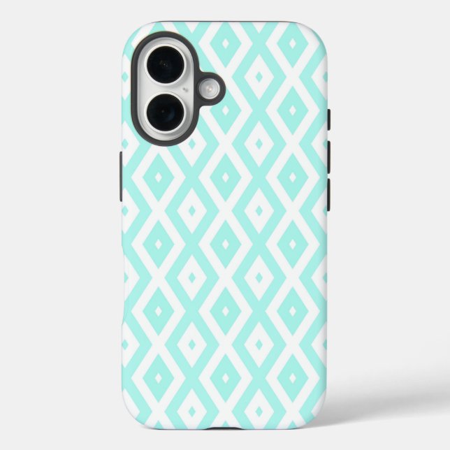 Coques Case-Mate iPhone Motif diamant turquoise et blanc (Verso)