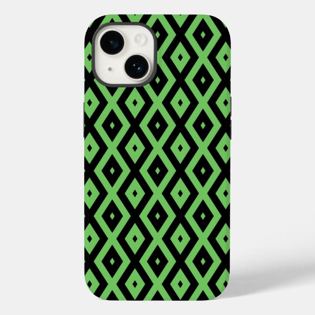 Coques Case-Mate iPhone Motif diamant vert citron et noir  (Verso)