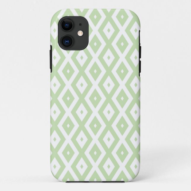Coques Case-Mate iPhone Motif diamant vert pâle et blanc (Dos)